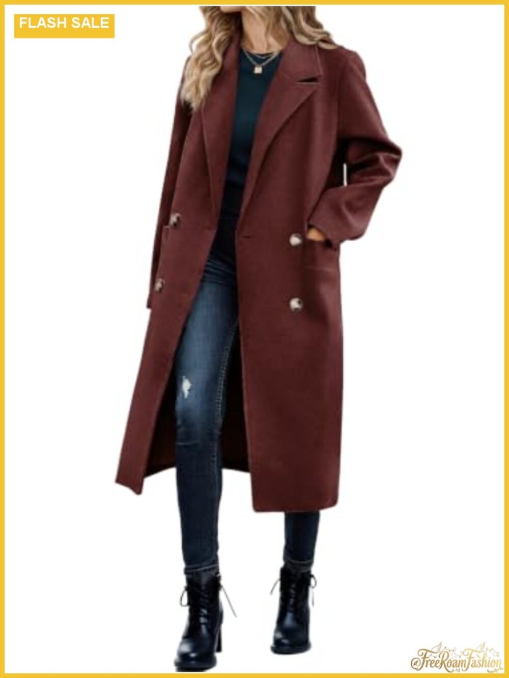Women's Double Breasted Pea Coat Long Trench Windproof Winter Work Coat